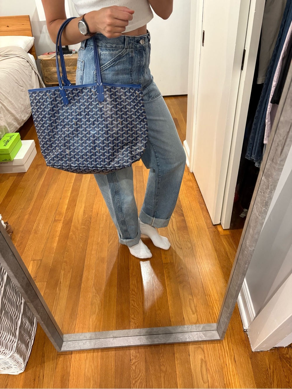Blue Patterned Tote Bag - Women's Everyday Shoulder Bag
